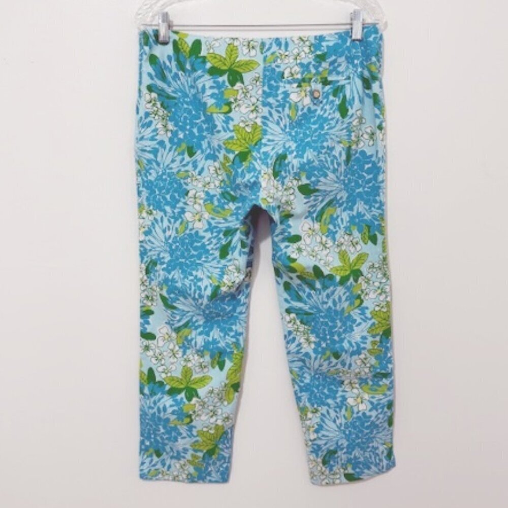 Lilly Pulitzer Originals Resort Fit Ankle Crop Pants Floral Blue Green Size 8 - Picture 2 of 5